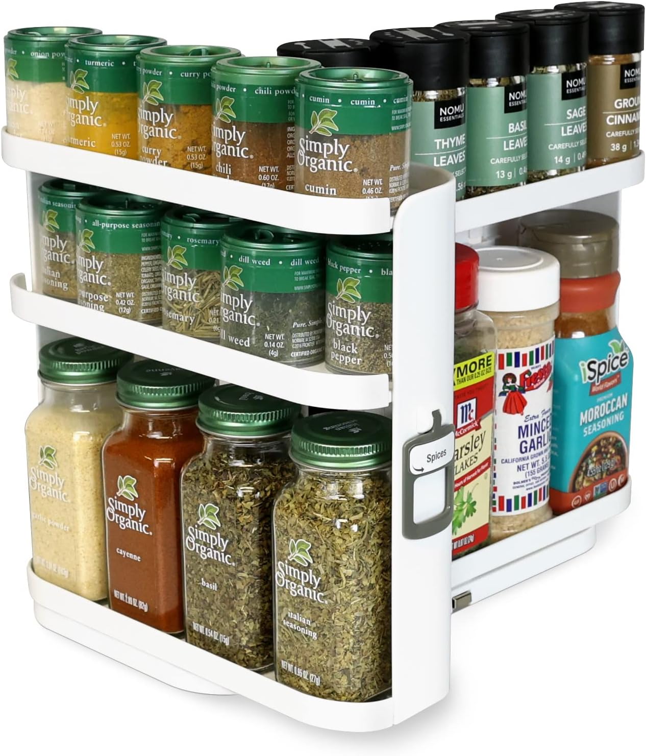 Spice Rack Organizer for Cabinet – Slide & Rotate Seasoning Organizer – 3 Snap-In Adjustable Shelves for 5 Tier of Storage – Magnetic Modular Design – 8.9”H x 6.1”W x 10.8”D