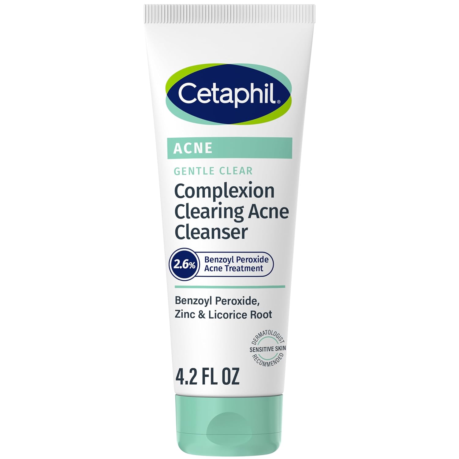 Cetaphil Gentle Clear Complexion-Clearing BPO Acne Cleanser with 2.6% Benzoyl Peroxide, Creamy and Soothing for Sensitive Skin, Suitable for All Skin Types, 4.2oz