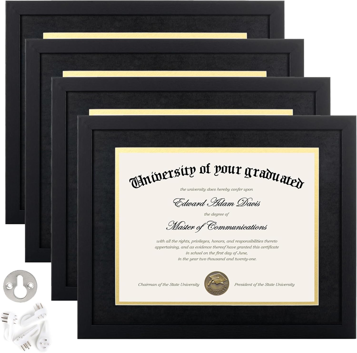 upsimples 11×14 Diploma Frame Certificate Degree Document Frame with High Definition Glass, 4 Pack Diploma Frames 8.5 x 11 with mat for Wall and Tabletop, Black Double Mat