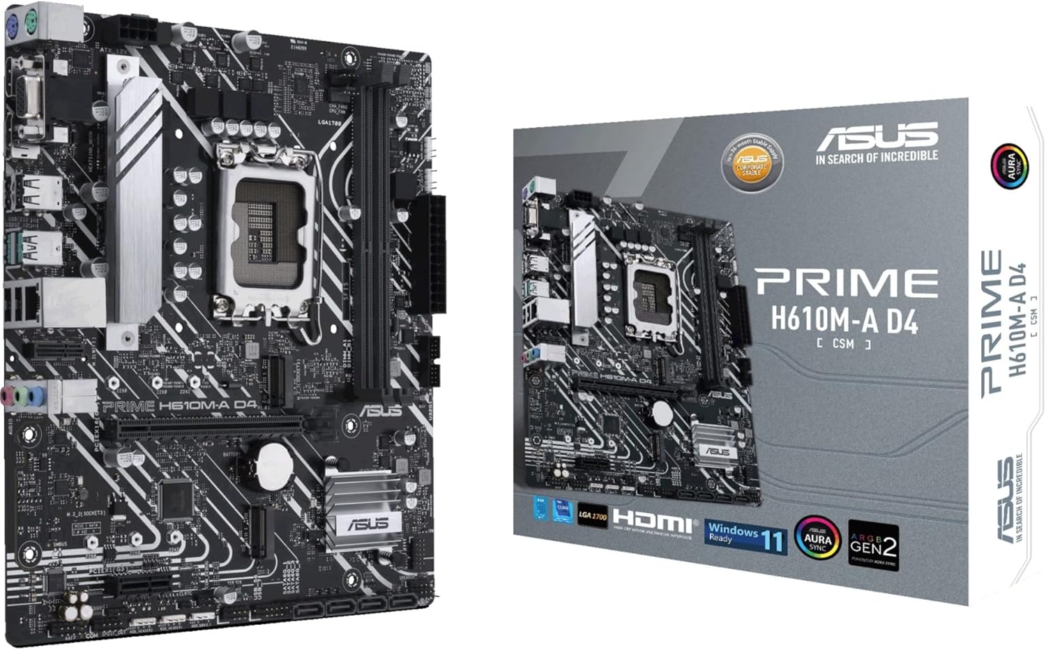 ASUS Prime H610M-A D4-CSM LGA 1700(Intel 12th Gen) Micro-ATX Commercial Motherboard (PCIe 4.0, DDR4, 2xM.2 Slots,1Gb LAN, Rear USB 3.2 Gen 2 Ports, DP/HDMI/D-Sub, SPI-TPM Header, ACCE)