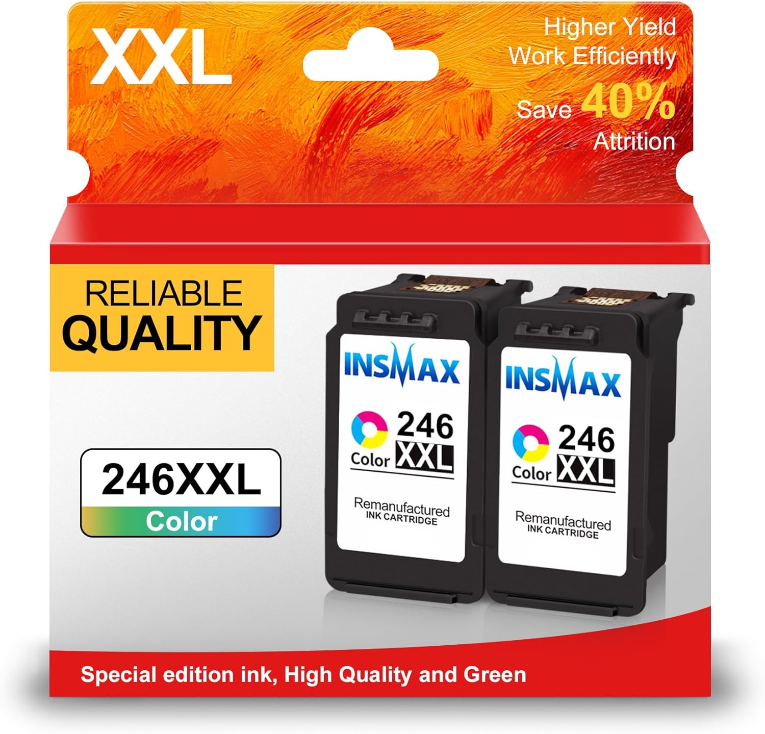 CL-246XL Color Ink Cartridge Remanufactured for Canon 246XL 246 CL-246 Color Ink for PIXMA MX490 MX492 TS3100 TS3122 TS3300 TS3322 TS3320 MG2522 TR4520 TR4522 TR4500 Printer (2 Tri-Color)