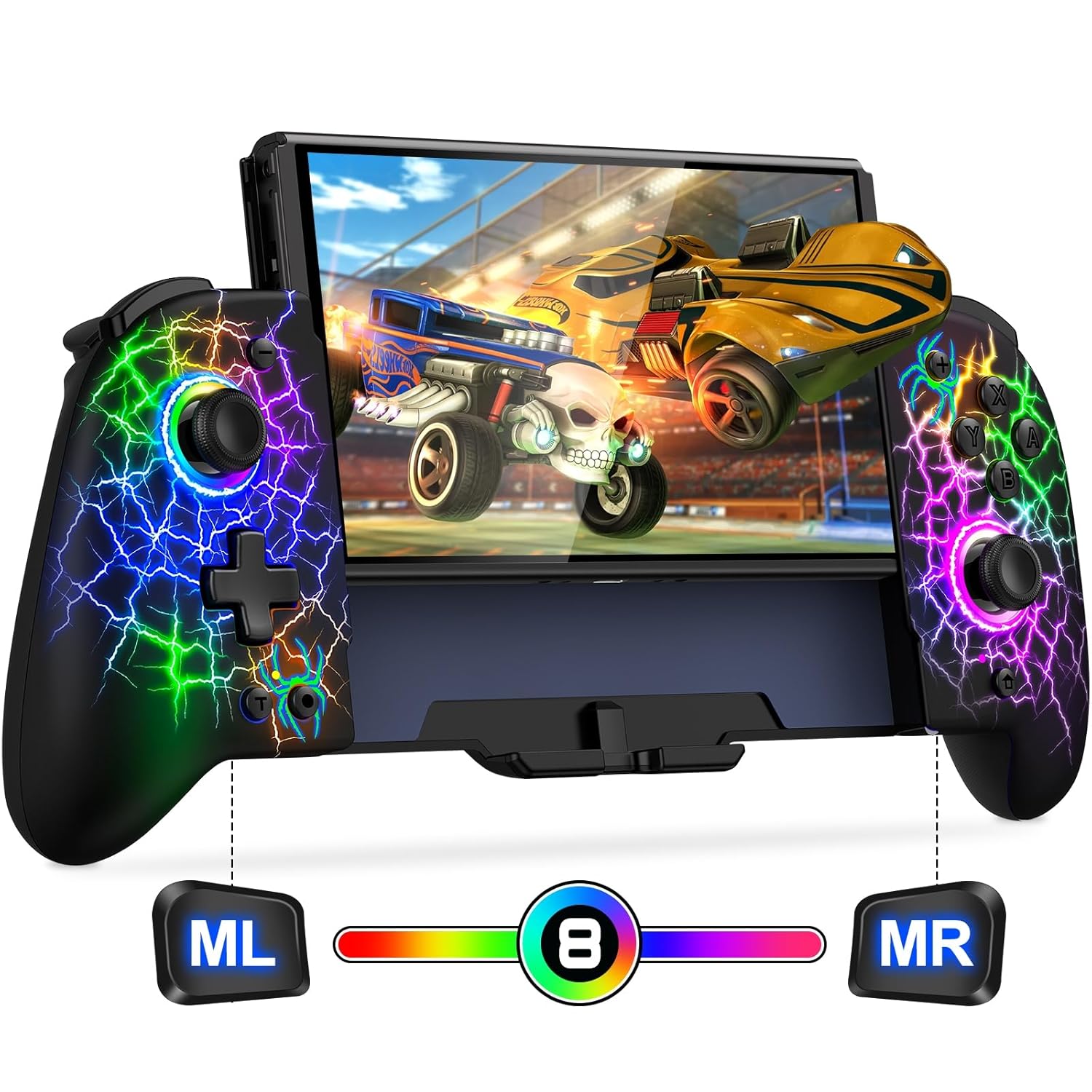 Switch Controllers, Hall Effect Joystick (No Drift) Switch Joypad for Nintendo Switch/OLED, Full-Size Grip Wireless Switch Pro Controller with 9 Color Lights. Ideal for Those Who Prefer Handheld Mode