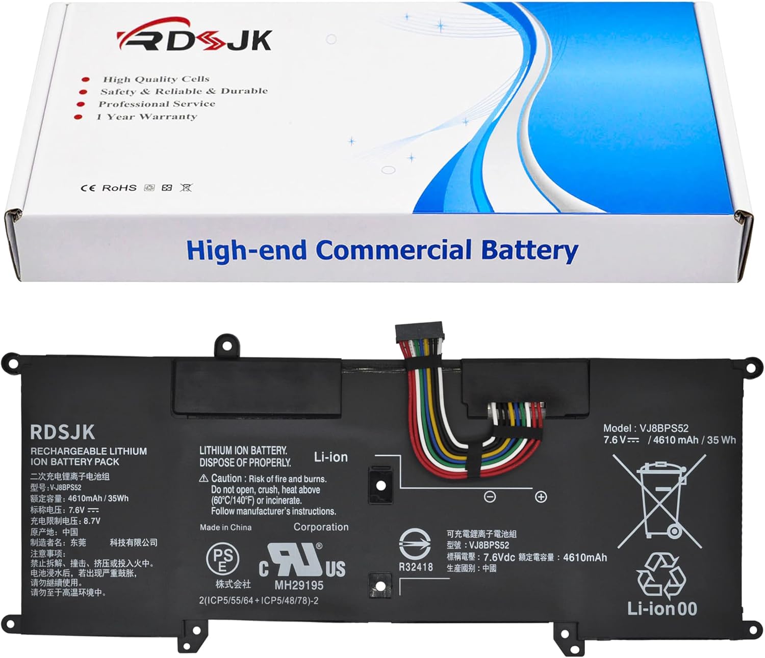 VJ8BPS52 V-J8BPS52 Laptop Battery for Sony VAIO S11 S13 S14 SX12 SX14 VJPG11C11N VJS132C11W VJS132C11N VJS132C11L VJS132C11T VJS141C11L VJS112C VJS131C VJS132C VJS141C NP13V1AV012P Series 7.6V 35Wh