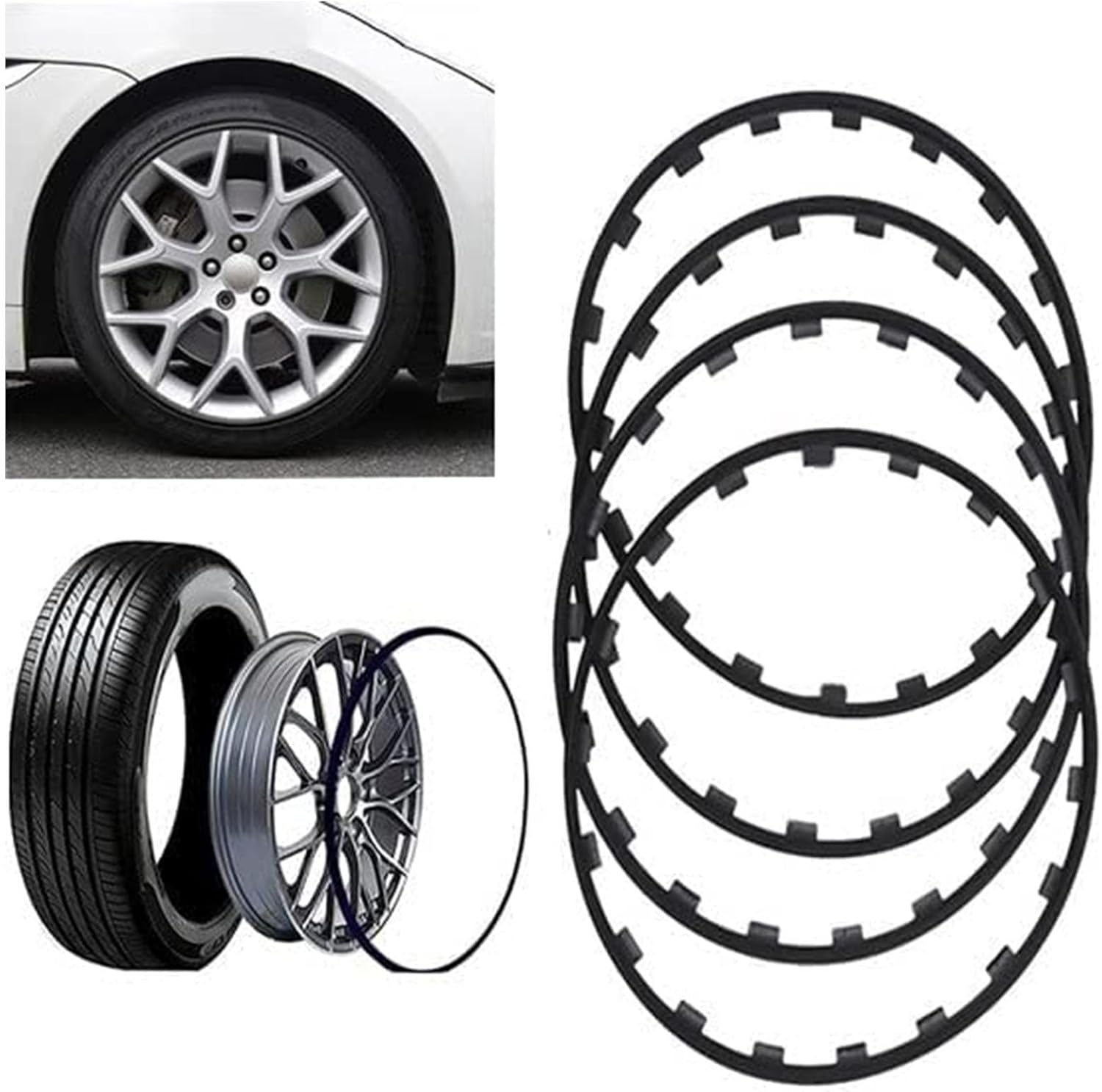 Alloy Wheel Protectors 16-20in Car Wheel Rim Protectors, Wheel Edge Decorative Protection Ring Set of 4 Nylon Wheel Rim Protection Ring for All Models(Size:19 inch,Color:Black)