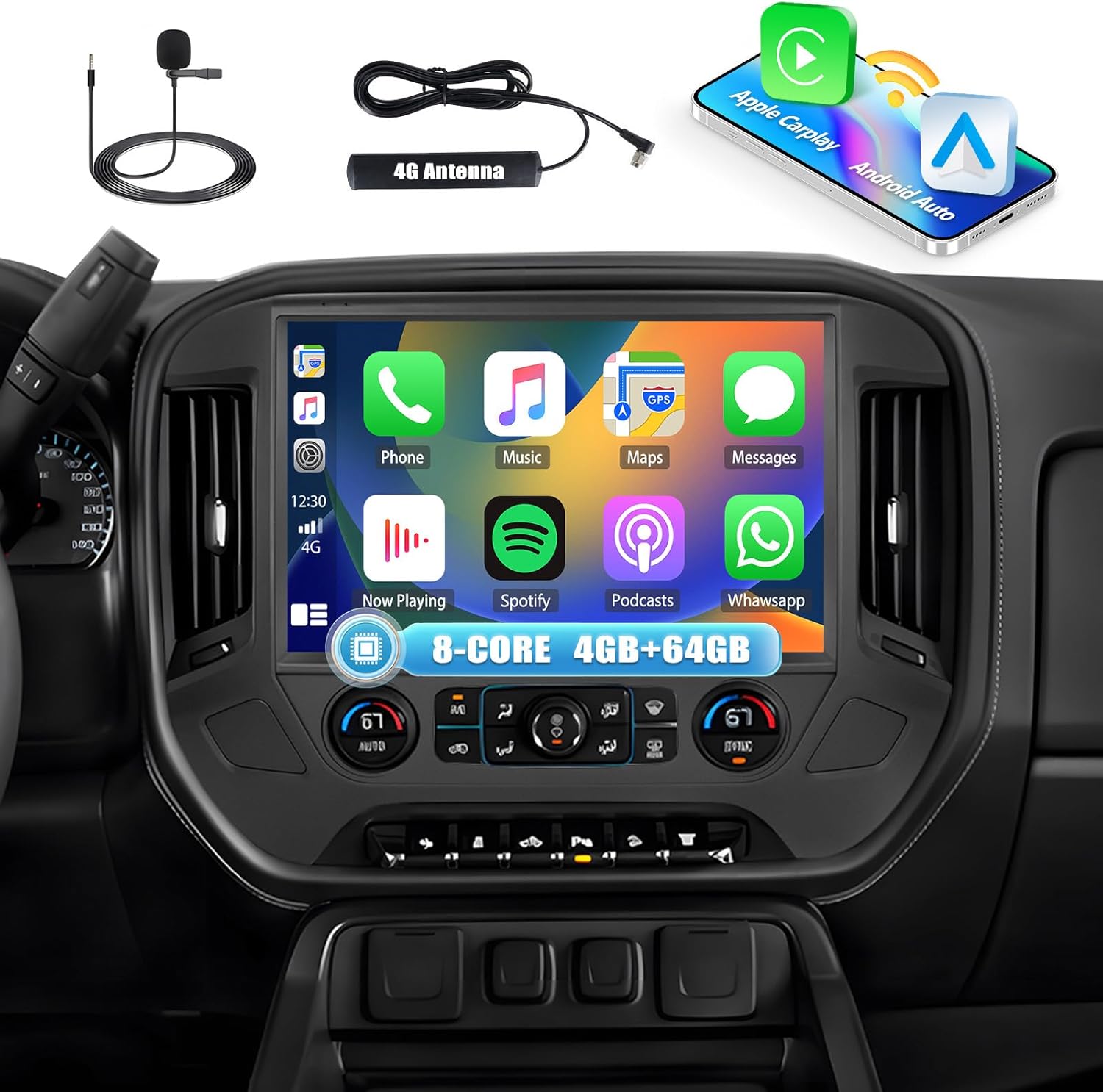 [4+64G] 8-Core Android 13 Car Stereo for Chevrolet Chevy Silverado/GMC Sierra 2014-2018 with Carplay&Android Auto,13.1″ Car Radio with Mirror Link Bluetooth FM/AM/RDS 4G/WiFi GPS SWC EQ+Backup Camera