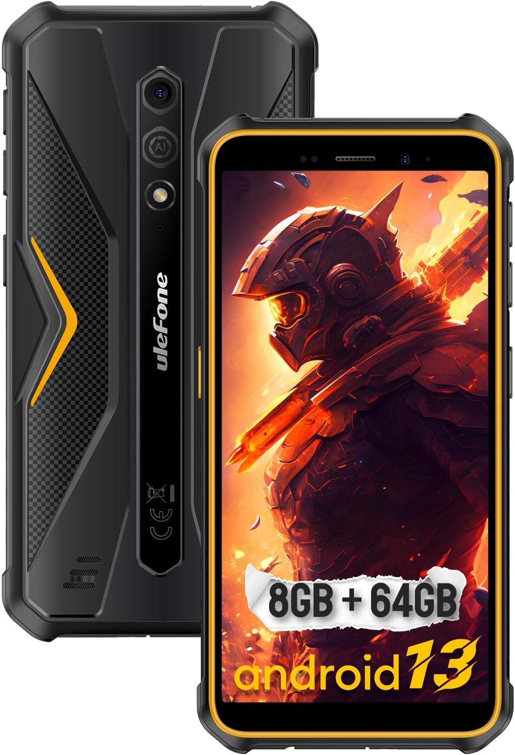 Ulefone Armor X12 Pro Rugged Phones Unlocked, 5.45 inch Screen, Android 13, 8GB + 64GB, 13MP + 8MP Waterproof Camera, 4860mAh Battery, Military Grade Smartphone, Face ID, NFC, OTG, WiFi – Orange