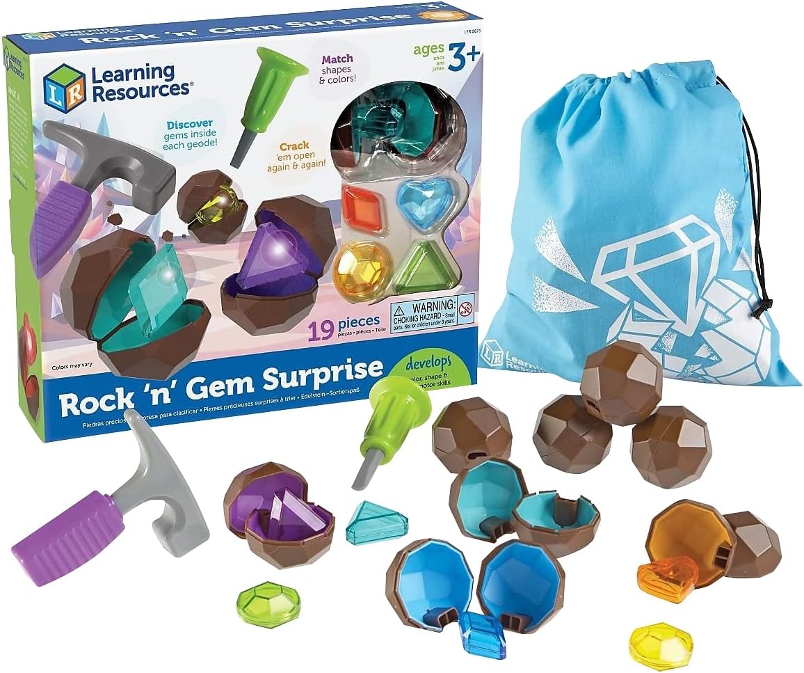 Learning Resources Rock ‘n Gem Surprise, Sorting, Matching & Counting Skills Activity Set, Early STEM, 19 Pieces, Ages 3+