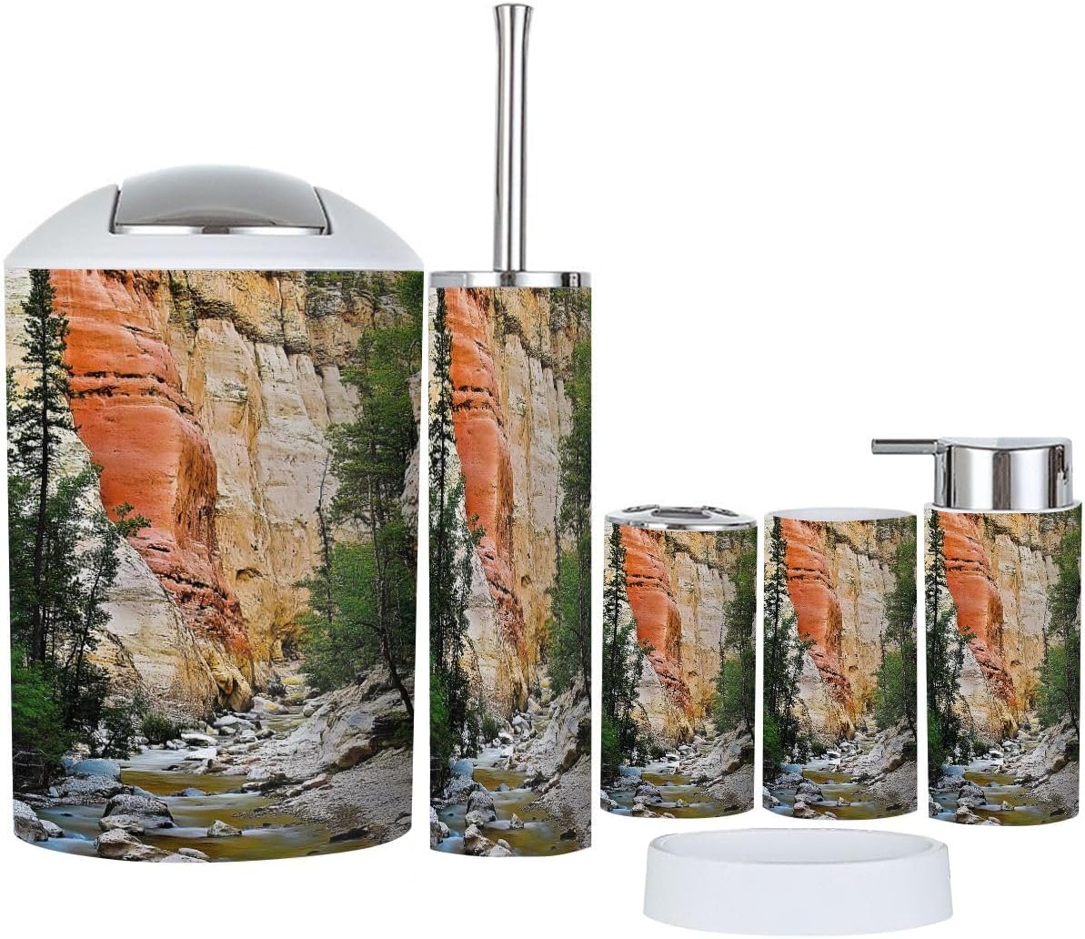 Bathroom Accessory Set 6 Piece Scenery from Narrows Hike Zion National Park Zion National Toothbrush Holder, Toothbrush Cup, Soap Dispenser, Soap Dish, Toilet Brush Holder, Trash can