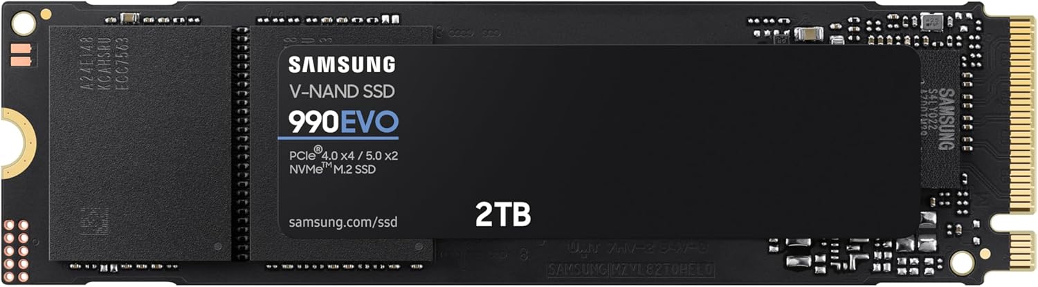 SAMSUNG 990 EVO SSD 2TB, PCIe Gen 4×4, Gen 5×2 M.2 2280 NVMe Internal Solid State Drive, Speeds Up to 5,000MB/s, Upgrade Storage for PC Computer, Laptop, MZ-V9E2T0B/AM, Black