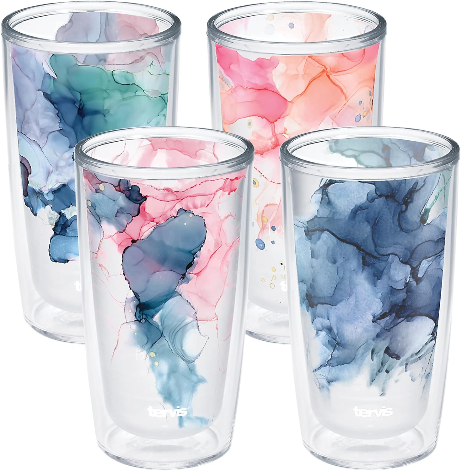 Tervis Made in USA Double Walled Inkreel – Crystal Nature Collection Insulated Tumbler Cup Keeps Drinks Cold & Hot, 16oz 4pk, Assorted