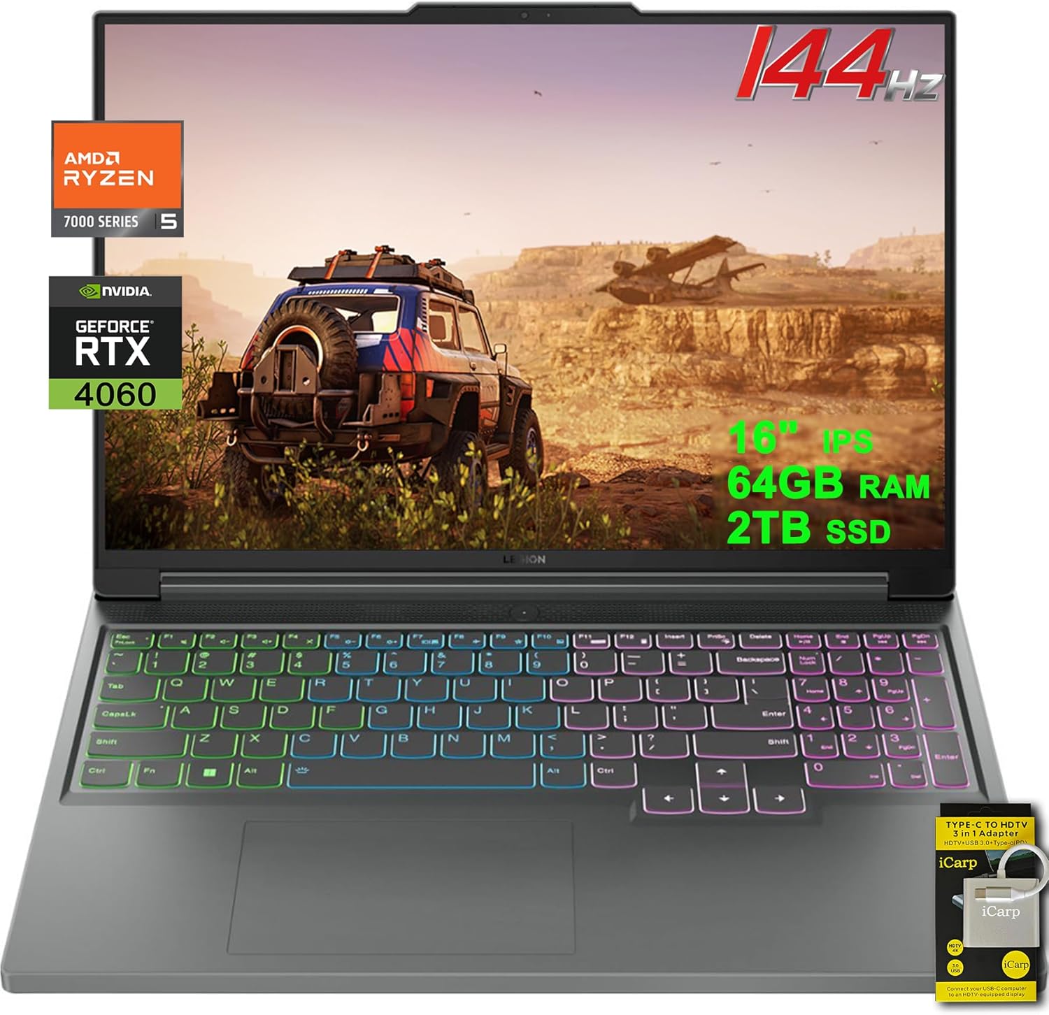 Lenovo Legion Slim 5 Gaming Laptop 16″ WUXGA IPS 144Hz AMD Zen 4 Hexa-Core Ryzen 5 7640HS 64GB RAM 2TB SSD GeForce RTX 4060 8GB Graphic RGB Backlit Rapid Charge Pro Win11 w/ICP Accessory