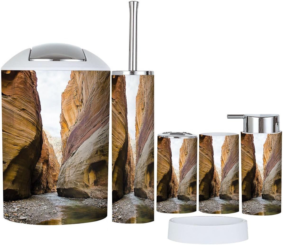 Bathroom Accessory Set 6 Piece Scenery from Narrows Hike Zion National Park Zion National Toothbrush Holder, Toothbrush Cup, Soap Dispenser, Soap Dish, Toilet Brush Holder, Trash can