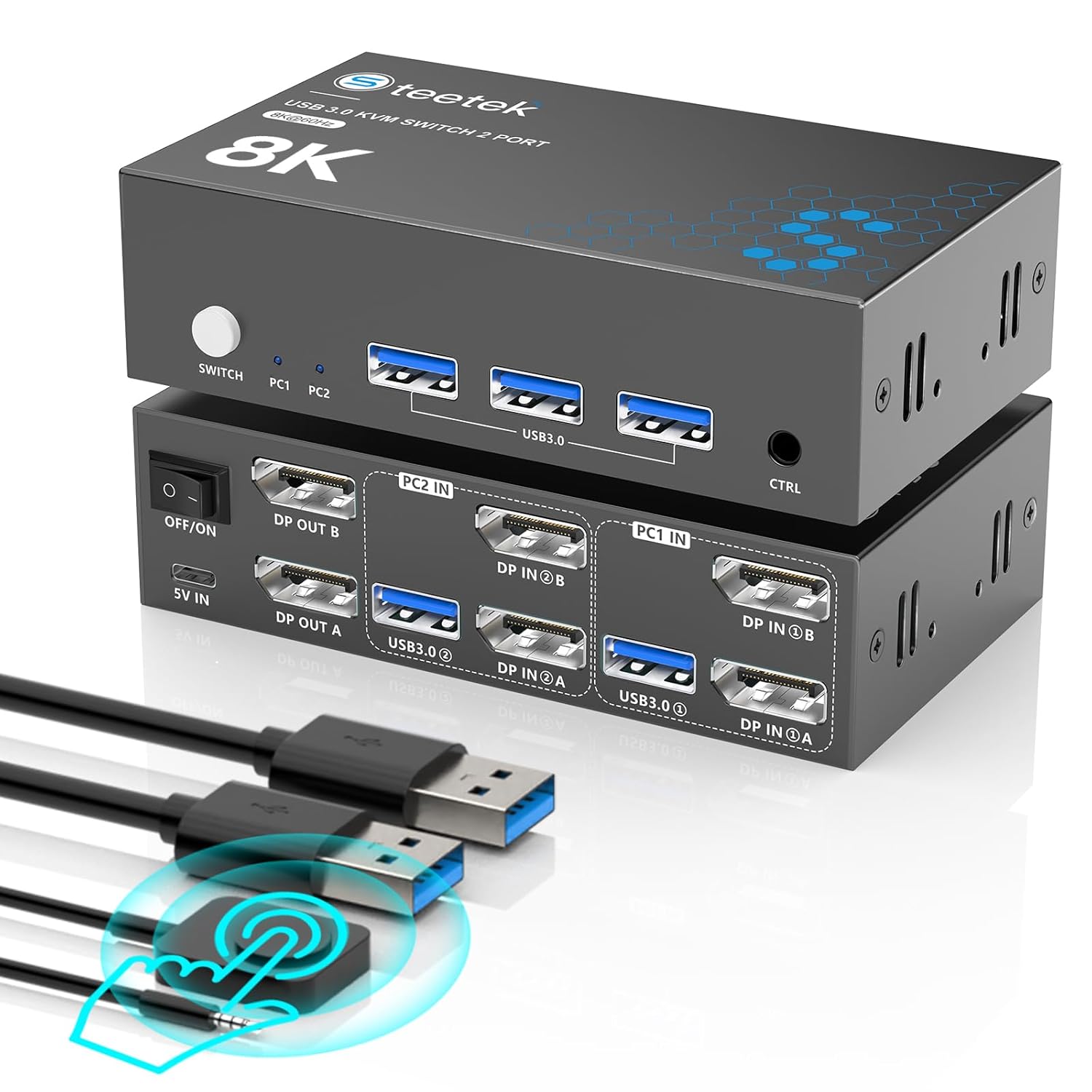 4K@240Hz KVM Switch 2 Monitors 2 Computers Displayport, 8K@60Hz KVM Switches for 2 Computers Sharing Dual Monitor Keyboard Mouse Hard Drives Printer,with EDID Adaptive, 2*USB Cable and Controller.