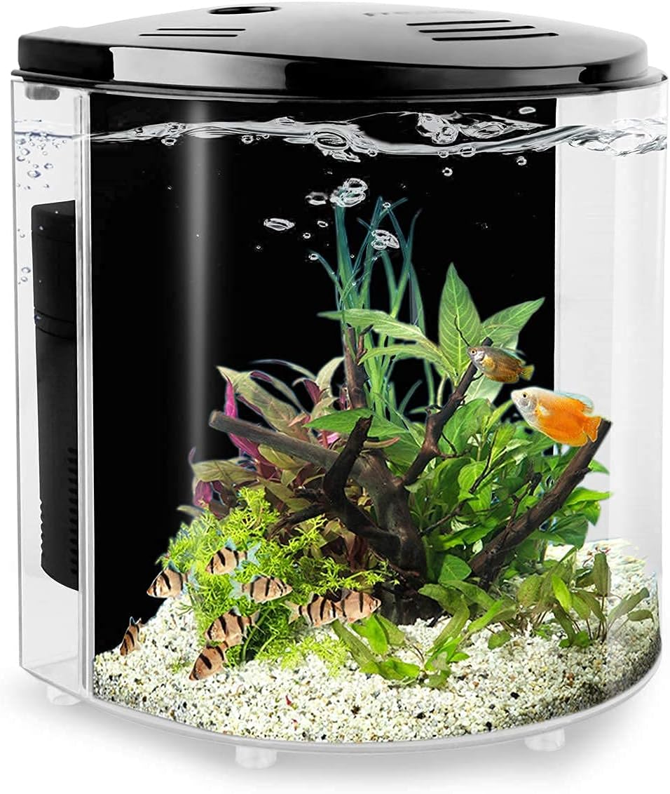 Small Fish Tank 1.2 Gallon Aquarium Starter Kit for Home, Office, Room, Decorative Desktop, Betta Fish Tank with Filter and Light for Shrimp, Jellyfish, Goldfish