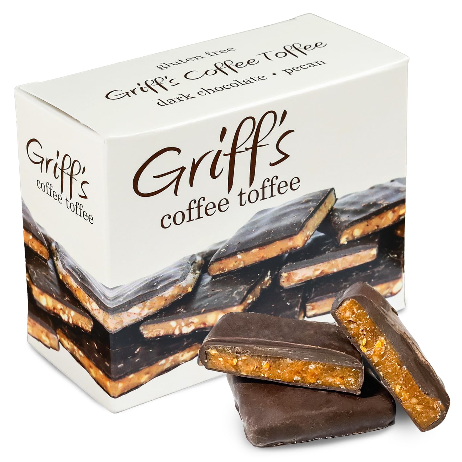 Griff’s Coffee Toffee, Dark Chocolate Covered Coffee Toffee Squares, Traditional English Toffee, Gluten Free, Family Owned (7 Ounce (Pack of 1))