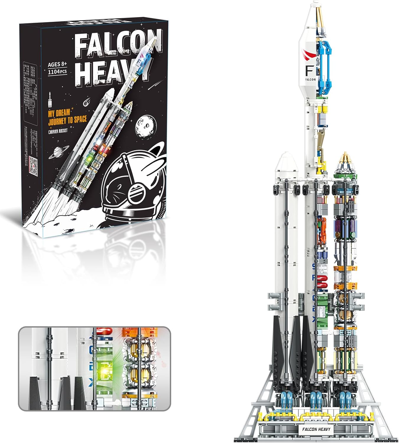 SpaceX Falcon-Heavy Rocket Building Set – 1104Pcs Educational Space Shuttle Construction Toys for Rocketship Exploration, A Collectible Launch System Gift for Adults and Boys Age 8+