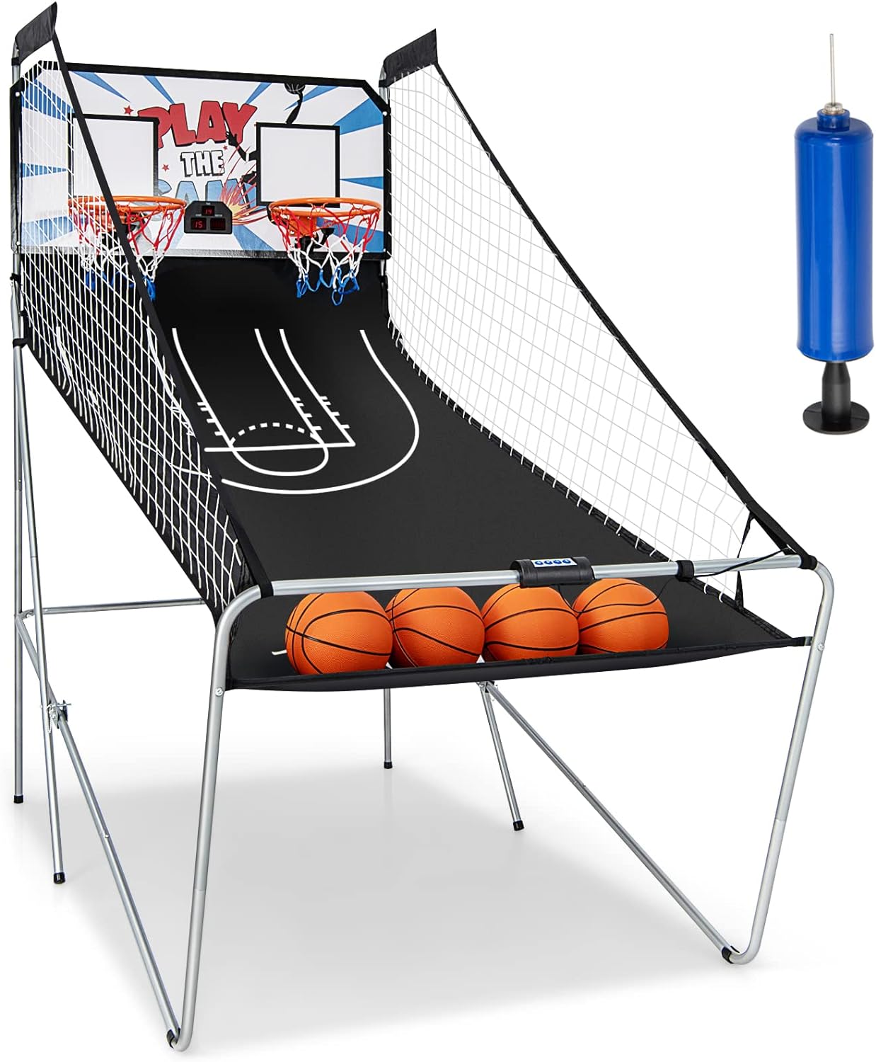 Giantex Folding Basketball Arcade Game, Dual Shot Electronic Basketball Hoop Arcade Game with 8 Game Modes, 4 Balls, 2 Hoops, Air Pump, LCD Scoreboard, Basketball Game for Adults, Kids