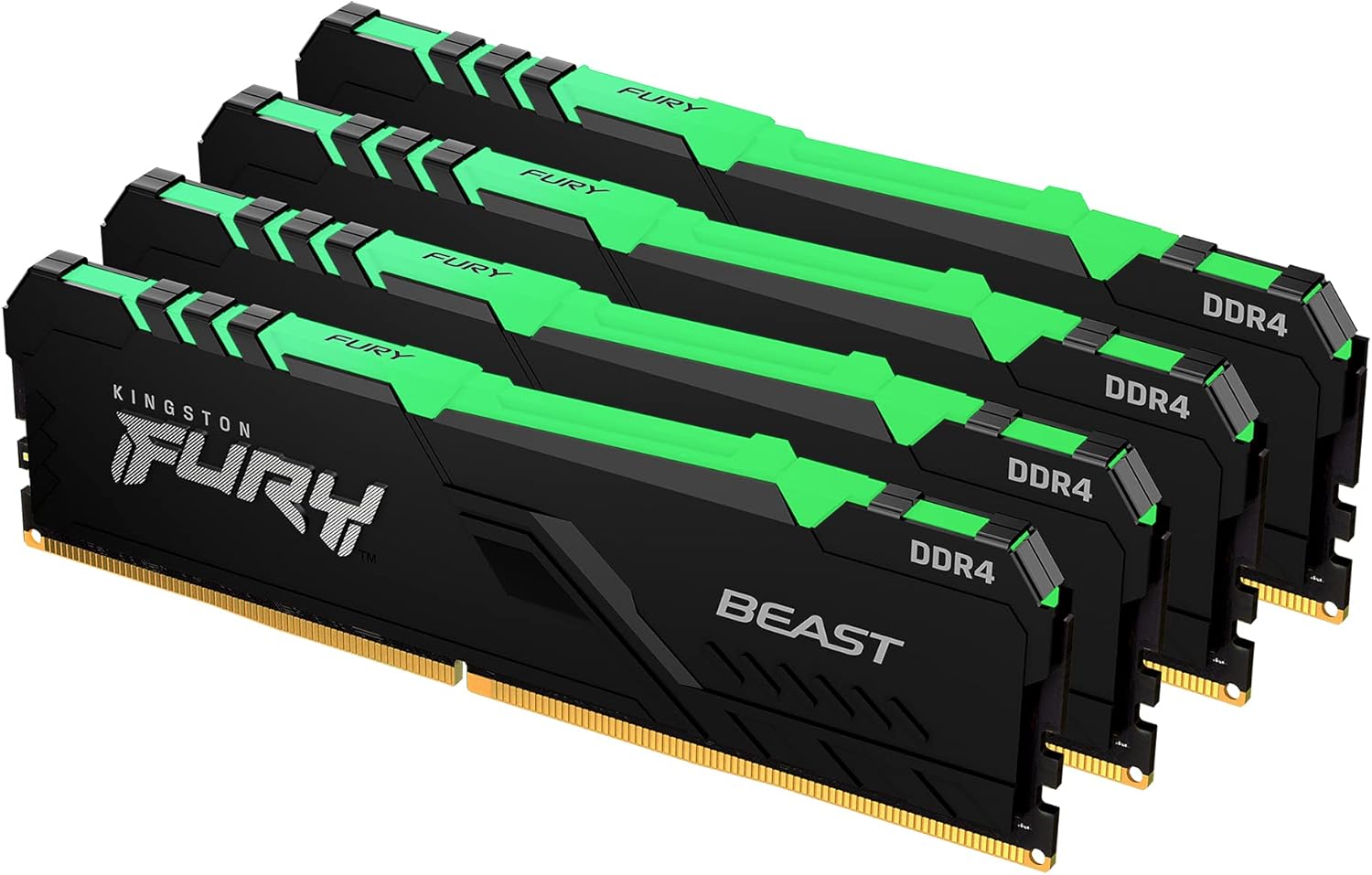 Kingston FURY Beast RGB 64GB (4x16GB) 3600MT/s DDR4 CL18 Desktop Memory Kit of 4 | Infrared Syncing | Intel XMP | AMD Ryzen | Plug n Play | KF436C18BBAK4/64