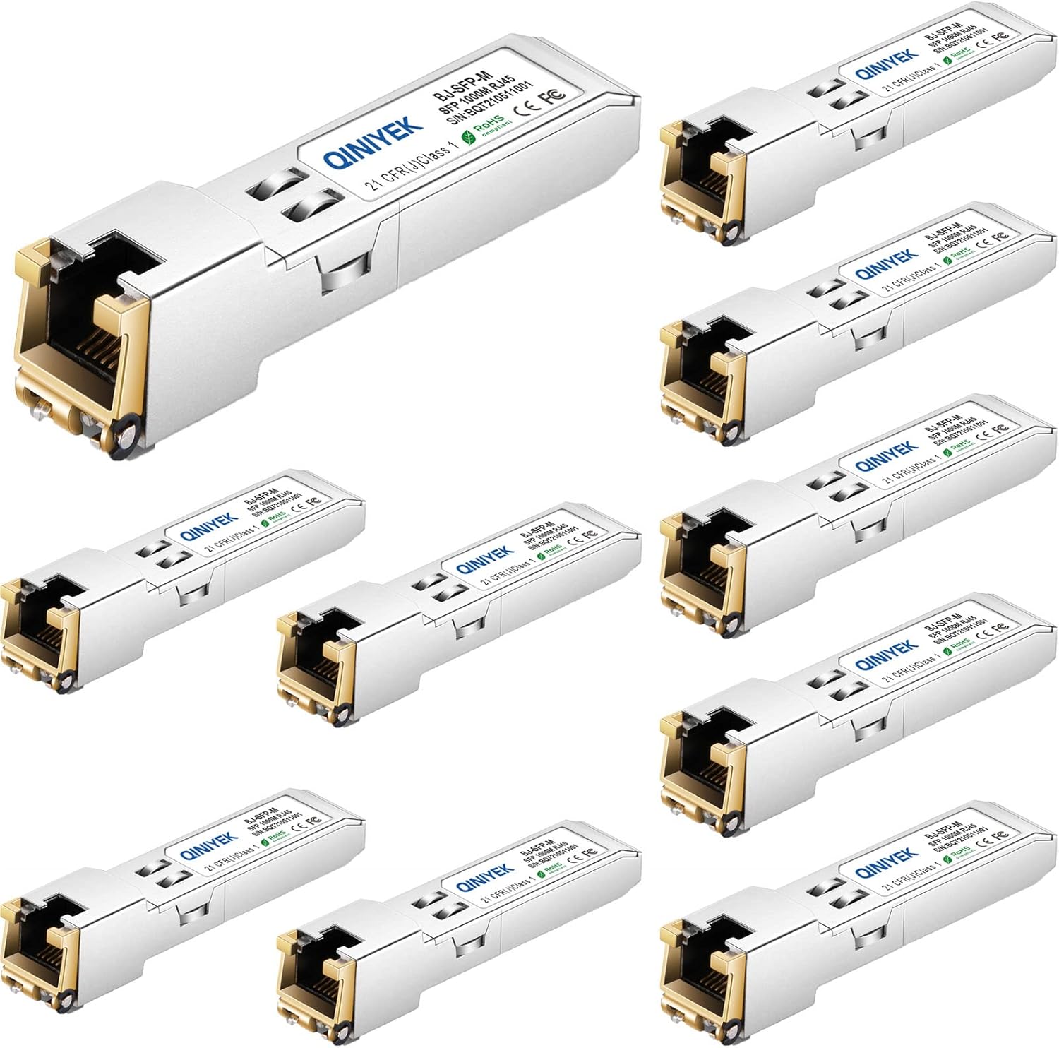 1.25G SFP-T, 1000BASE-T RJ45 Copper SFP for Cisco GLC-T/SFP-GE-T, Meraki, Fortinet, Ubiquiti UniFi UF-RJ45-1G, D-Link, Supermicro, Netgear, TP-Link and More, up to 100m(Pack of 10)