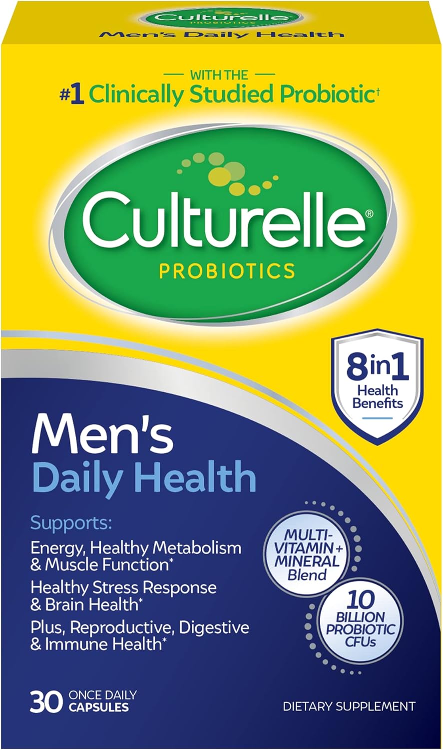 Culturelle Daily Health 8-in-1 Probiotic and Multivitamin for Men – 30 Count – Naturally-Sourced Probiotics for Digestive Health & Immune Support, with Magnesium, Vitamin D3, Vitamin C, Vitamin B12