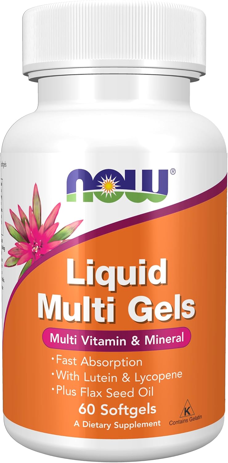 NOW Foods Supplements, Liquid Multi Gels with Lutein and Lycopene, plus Flax Seed Oil, 60 Softgels