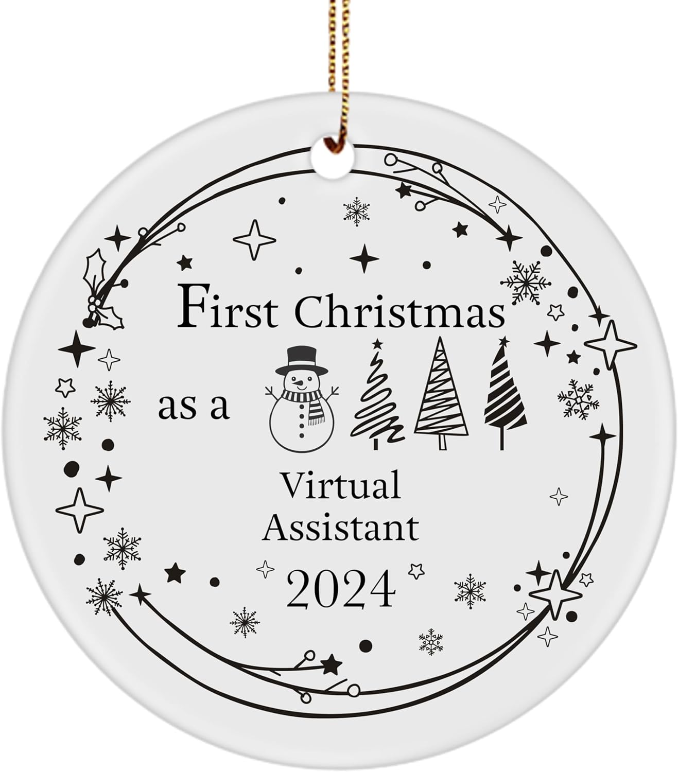 First Christmas as a Virtual Assistant 2024 Ornament – Merry Xmas Happy New Year Gifts for Friend Promotion New Job Birthday Party Decor Tree – 3 Inch, Round-Shaped, Circle, Ceramic