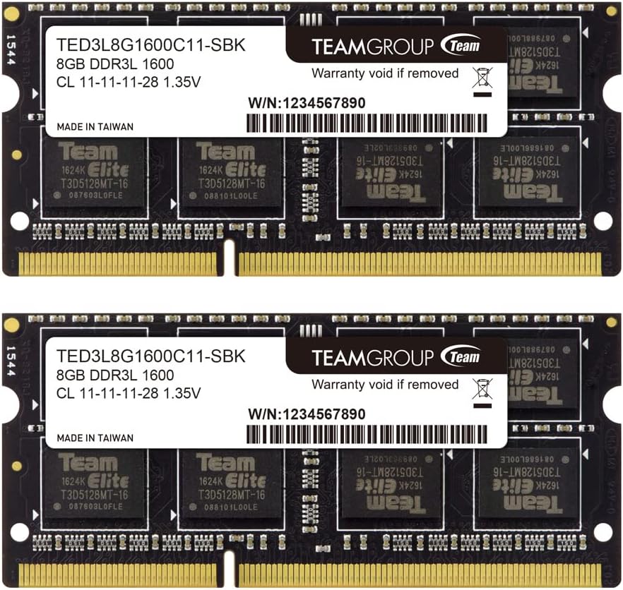 TEAMGROUP Elite DDR3L 16GB Kit (2 x 8GB) 1600MHz PC3-12800 CL11 Unbuffered Non-ECC 1.35V SODIMM 204-Pin Laptop Notebook PC Computer Memory Module Ram Upgrade – TED3L16G1600C11DC-S01