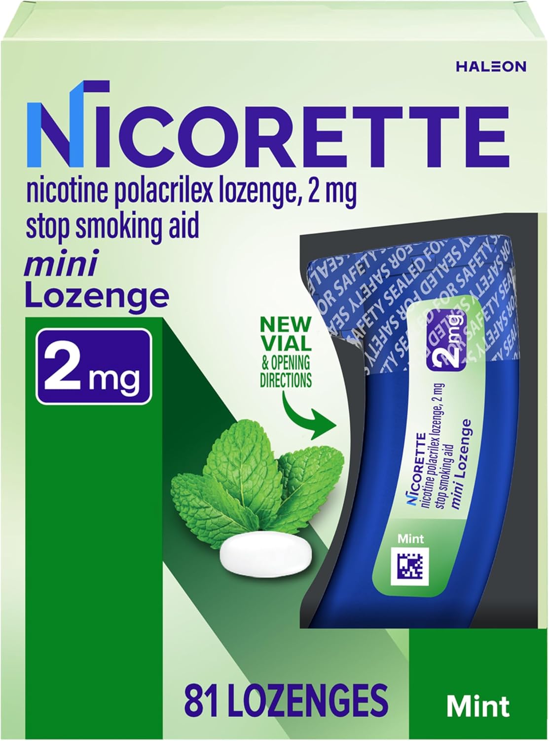 Nicorette 2 mg Mini Nicotine Lozenges to Help Quit Smoking – Mint Flavor Stop Smoking Aid, 81 Count Lozenge