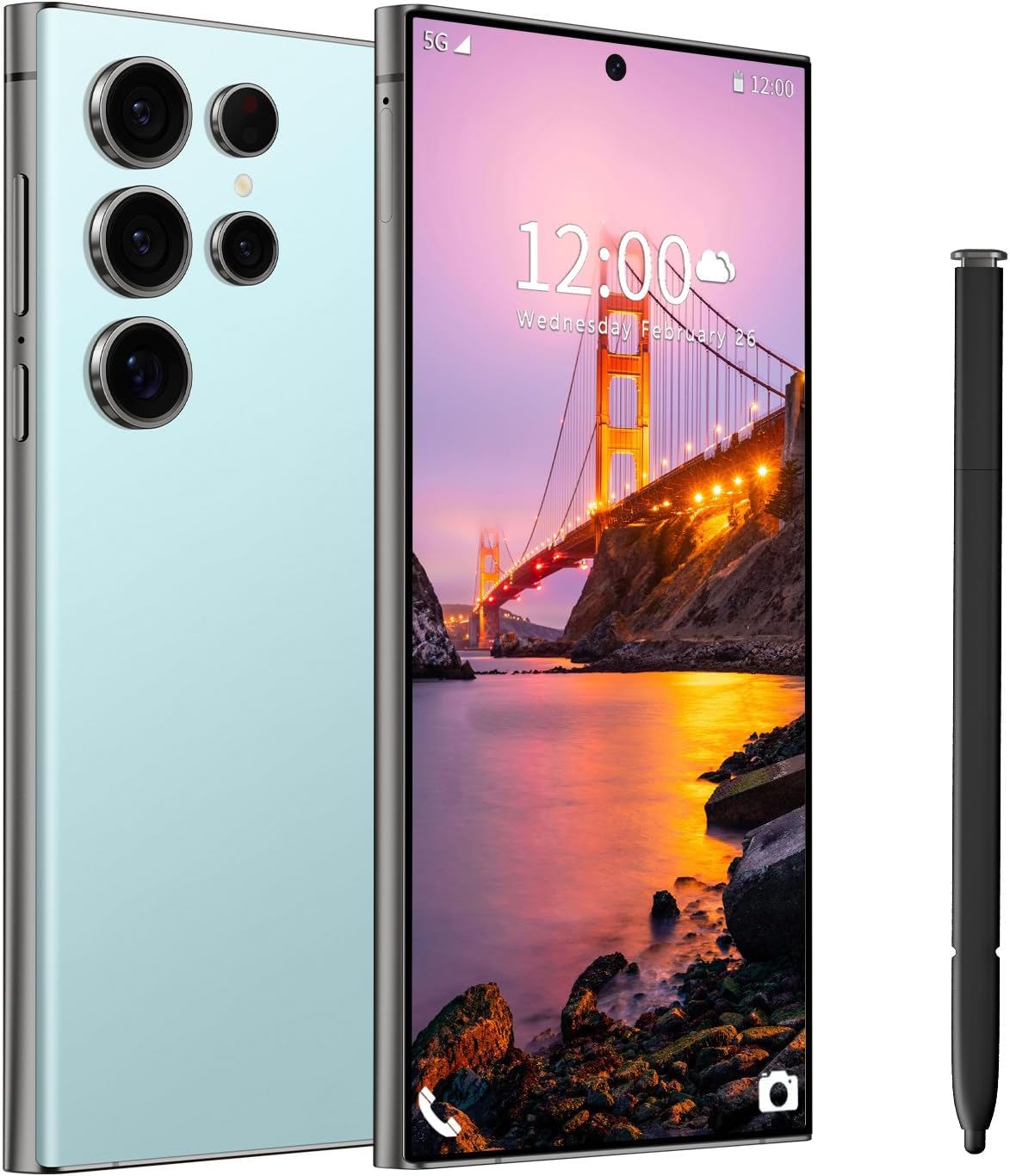 Huness I24 Ultra Unlocked Phone,Built in Pen The Phone,Smartphone Battery 6800mAh 6.8″ HD Screen,Android 13.0 6+256GB with 128GB Memory Card Cell Phone,5G/Face ID/Fingerprint Lock/GPS (Cyan, 6+256)