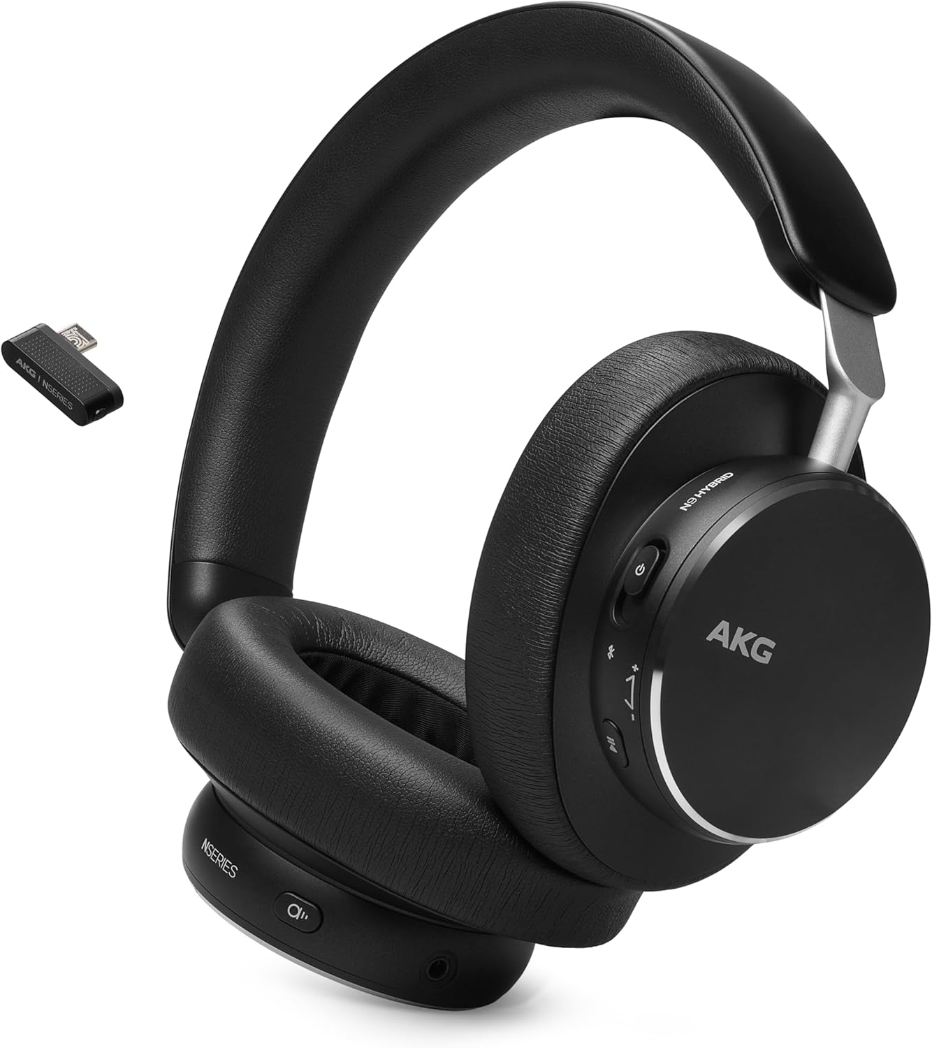 AKG N9 Hybrid – Wireless Over-Ear Noise Cancelling Headphones, 2.4GHz USB-C dongle and BT, Hi-Res Quality AKG Sound, True Adaptive Noise Cancelling, Zoom Certified Superior Call Quality (Black)