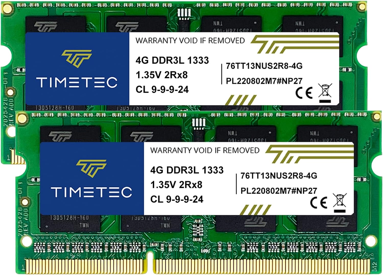 Timetec 8GB KIT(2x4GB) DDR3 / DDR3L 1333MHz PC3-10600 Non-ECC Unbuffered 1.5V / 1.35V CL9 2Rx8 Dual Rank Low Density 204 Pin SODIMM Laptop Notebook PC Computer Memory RAM Module Upgrade