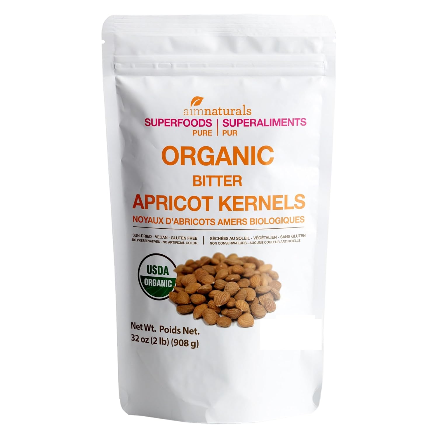 Bitter Apricot Kernels Organic Raw (2 LB) -100% USDA Organic Certified – Product of Turkey