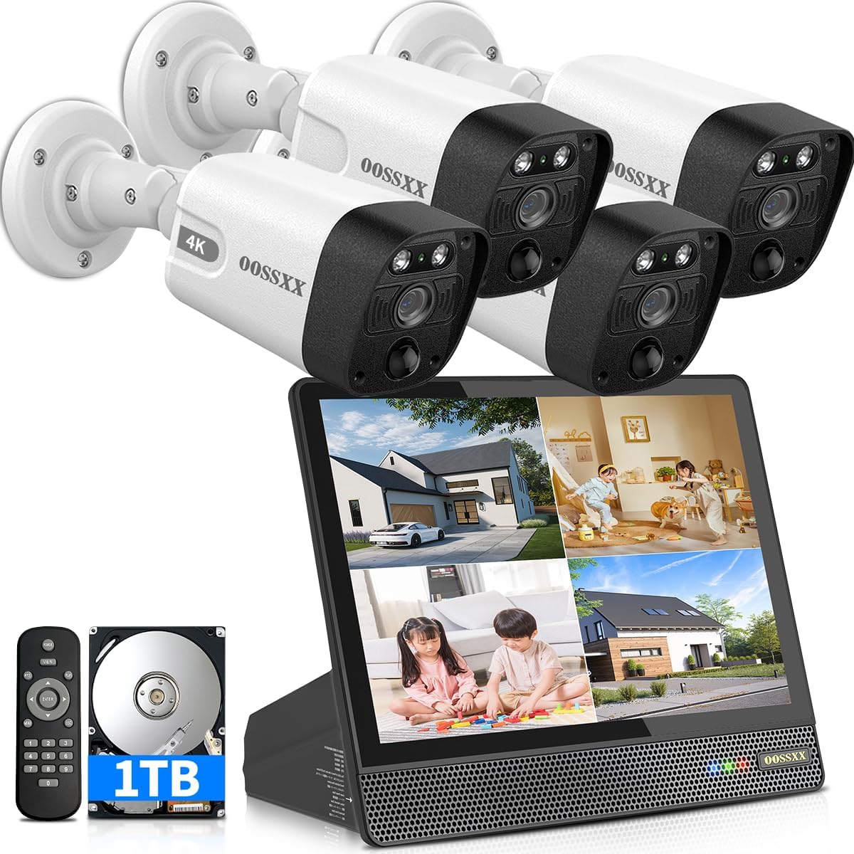 (HD Monitor All-in-One) 4K/8.0 Megapixel 130° Ultra Wide-Angle 2-Way Audio PoE Outdoor Home Security Camera System Wired Outdoor Video Surveillance IP Cameras System