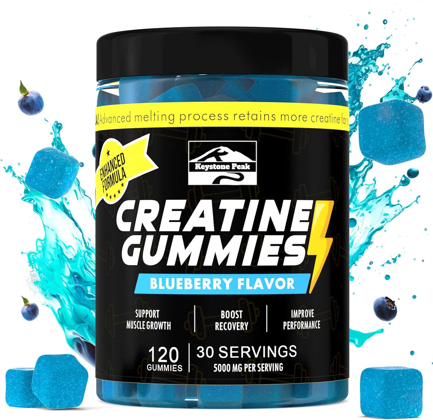 KP Creatine Monohydrate Gummies Blueberry for Men & Women, 100% Creatine Blueberry Gummies, 5g per Serving + Vegan, Sugar Free + Strength, Energy, Muscle & Booty Gain – 120 Count