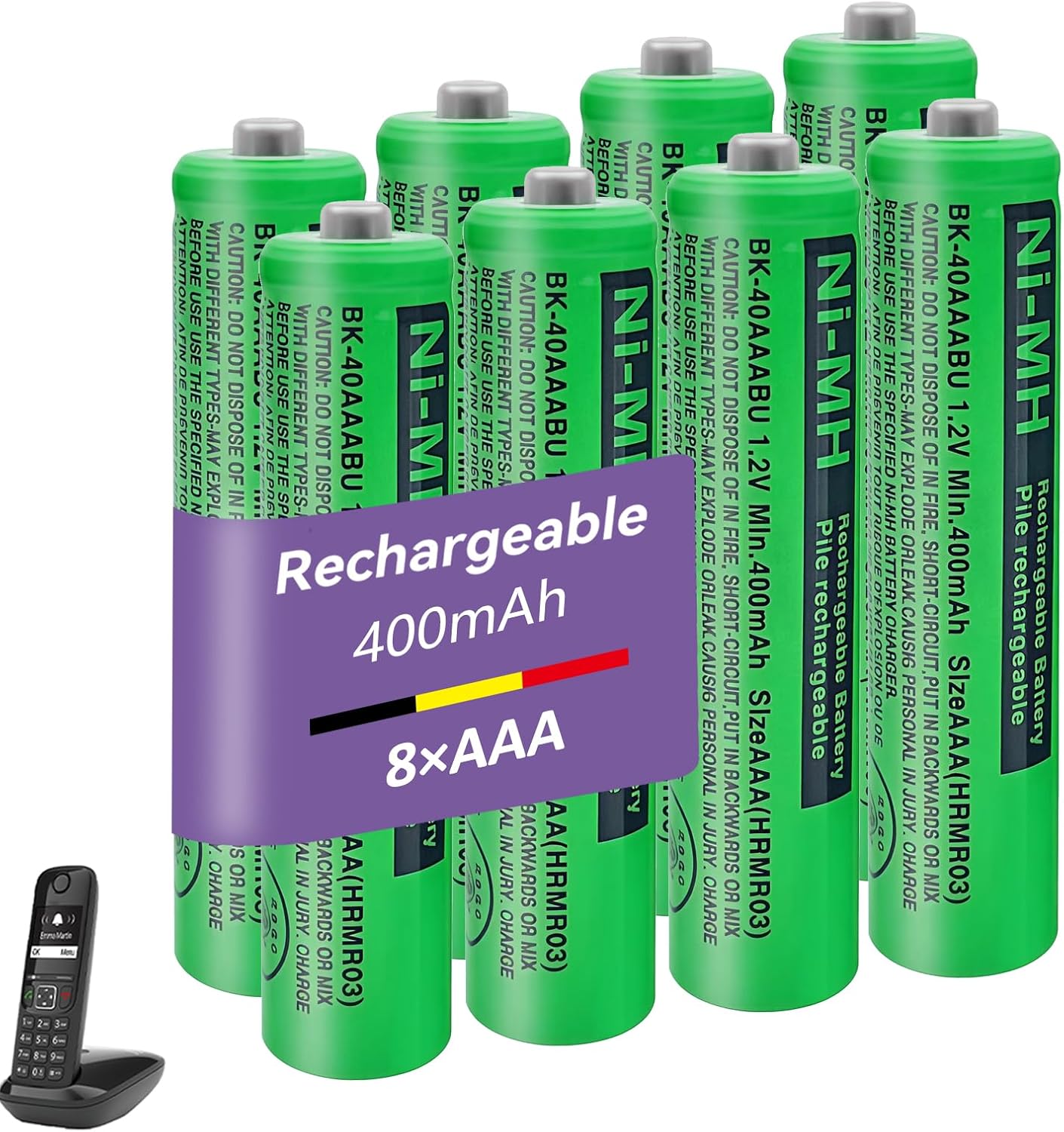 8 Pack BK-40AAABU Ni-MH AAA Rechargeable Battery for Panasonic, 1.2v 400mah Rechargeable AAA Batteries for Panasonic Cordless Phones, Remote Controls, Electronics