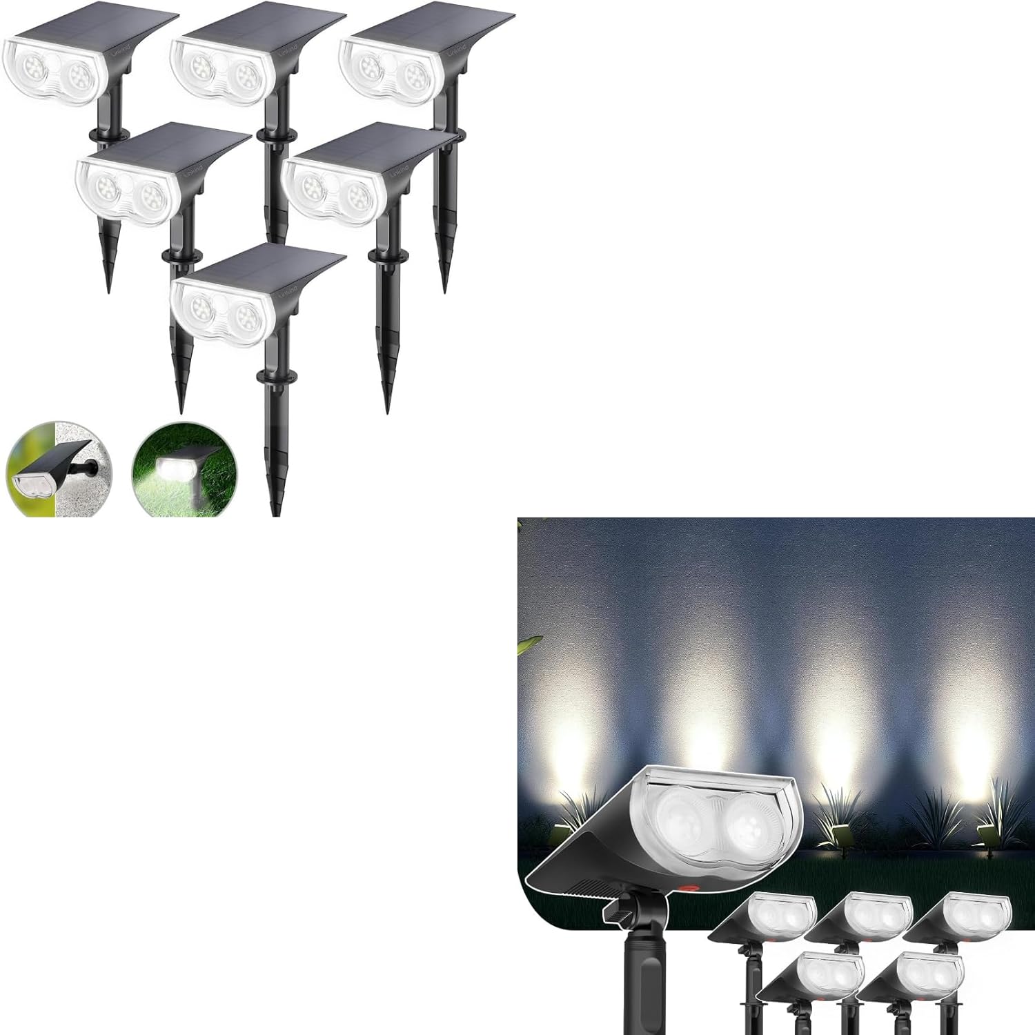 Linkind Solar Spot Lights Outdoor, IP67 Waterproof Dusk-to-Dawn Landscape Spotlights, 6500K Daylight Wall Lights, 12 Pack