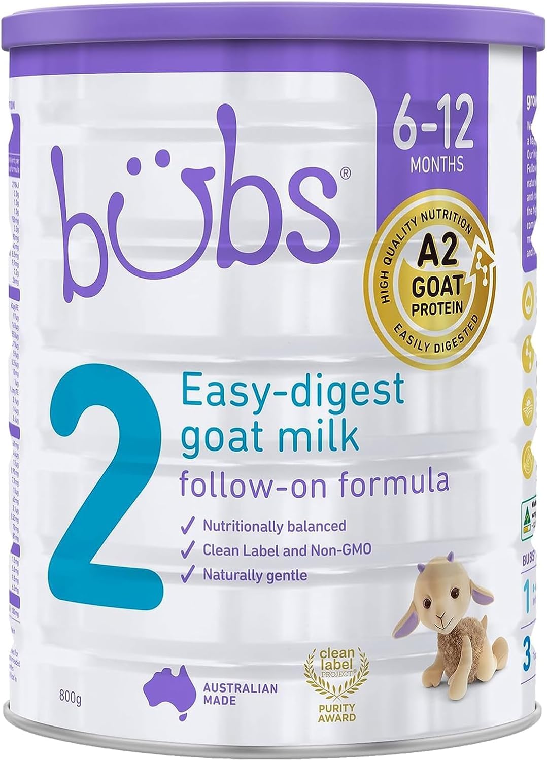 Bubs Goat Milk Follow On Formula Stage 2, Babies 6-12 months, Made with Fresh Goat Milk, 28.2 oz