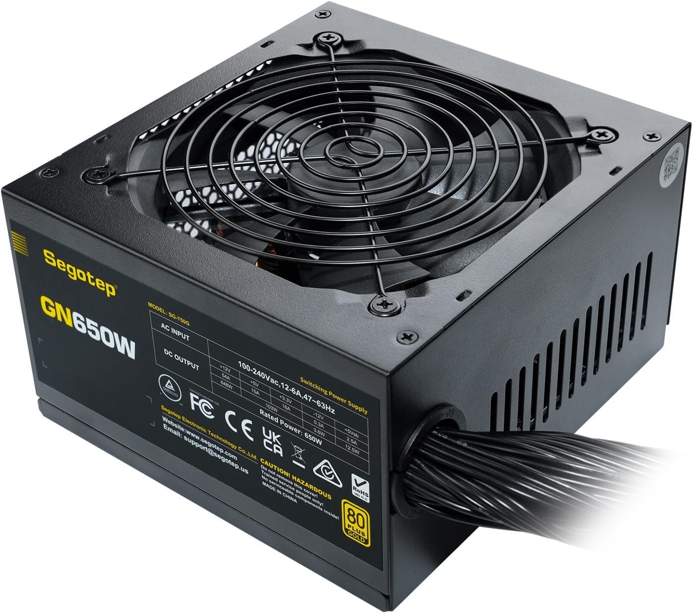 Segotep 650W 80 Plus Gold Certified Non-Modular ATX Power Supply with 6+2 Pin Connectors PFC Protection and RoHS Compliance, 120mm Silent Fan Gaming PSU GN-650 Black