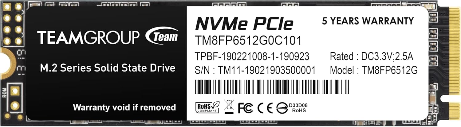 TEAMGROUP MP33 512GB SLC Cache 3DNAND TLC NVMe PCIe Gen3x4 M.2 2280 Internal SSD R/W up to 1700/1400 MB/s Compatible w/ Laptop&Desktop TM8FP6512G0C101