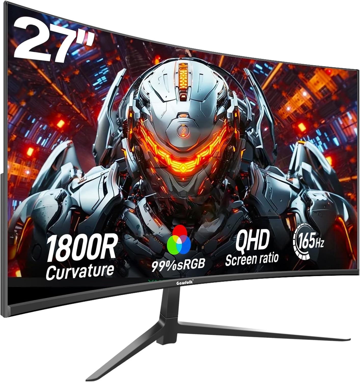 2K 165Hz Curved Monitor, 27 Inch QHD 2560x1440p 144Hz Gaming Monitor with AMD FreeSync, Flicker-Free, 2X HDMI 2.0, DP 1.4, Ultra-Thin Frameless 1800R Screen PC Monitor