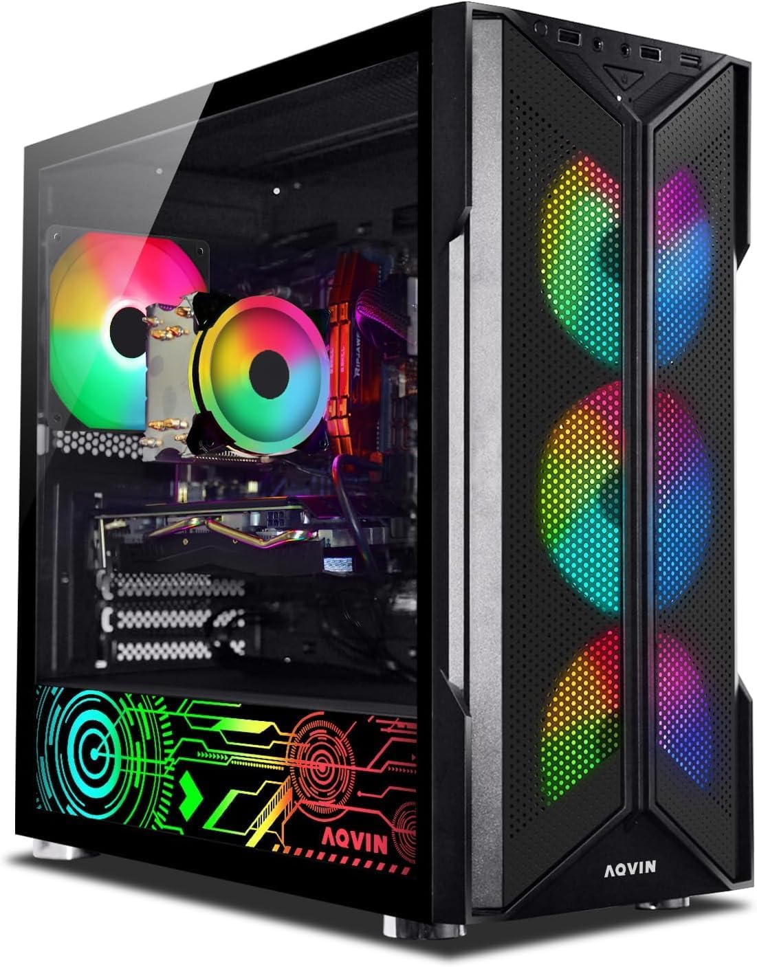 Gaming PC AQ20 Tower Computer – Intel i7 Processor Upto 4.60GHz, Radeon RX 580 8GB GPU, 32GB RAM 1TB NVMe SSD, RGB Fans, WiFi, Windows 11 Pro – Black