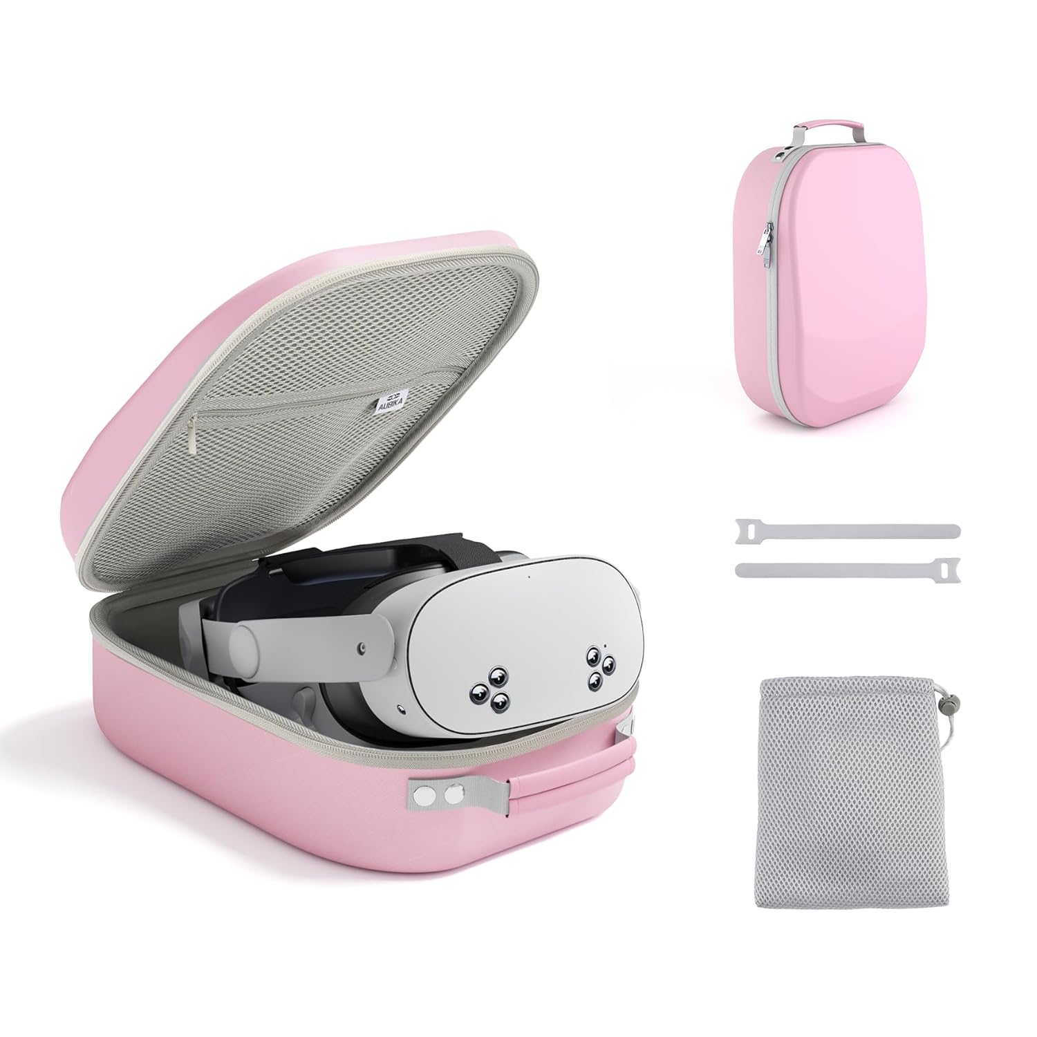 Aubika Carrying Case for Meta Quest 3S/Quest 3/Oculus Quest 2/Pico 4/Quest Pro/Vision Pro, Compatible with Elite/Battery Headset Strap Accessories, Hard Travel Case (Pink)