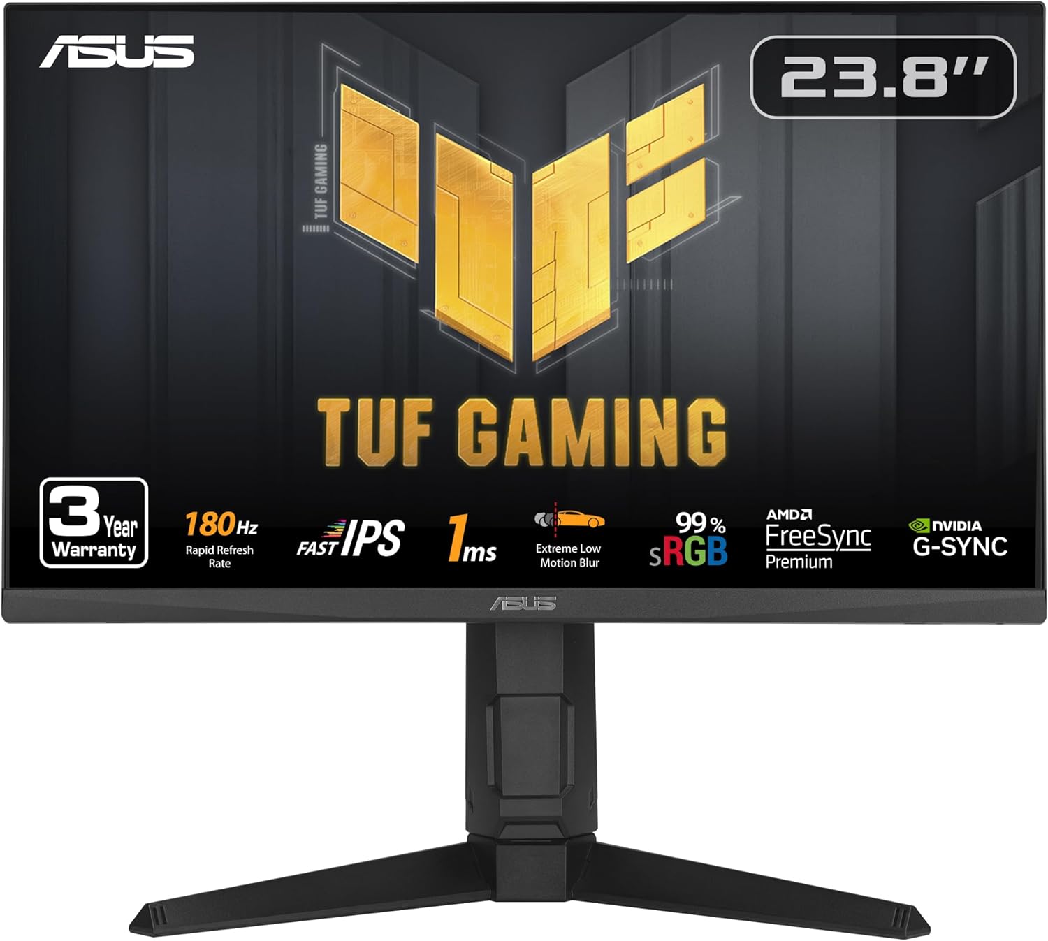 ASUS TUF Gaming 24” (23.8” viewable) 1080P Monitor (VG249QL3A) – Full HD, 180Hz, 1ms, Fast IPS, ELMB, FreeSync Premium, G-SYNC Compatible, Speakers, DisplayPort, Height Adjustable, 3 Year Warranty