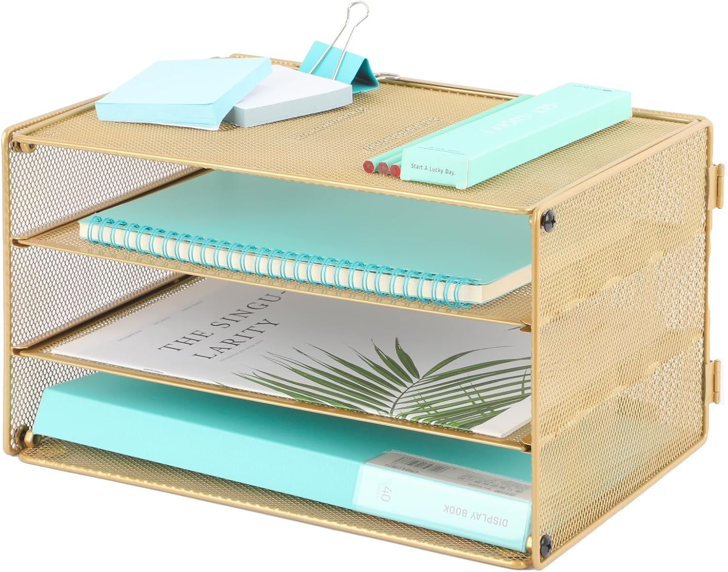 EASEPRES 3 Tier Desk Paper Organizer, Gold