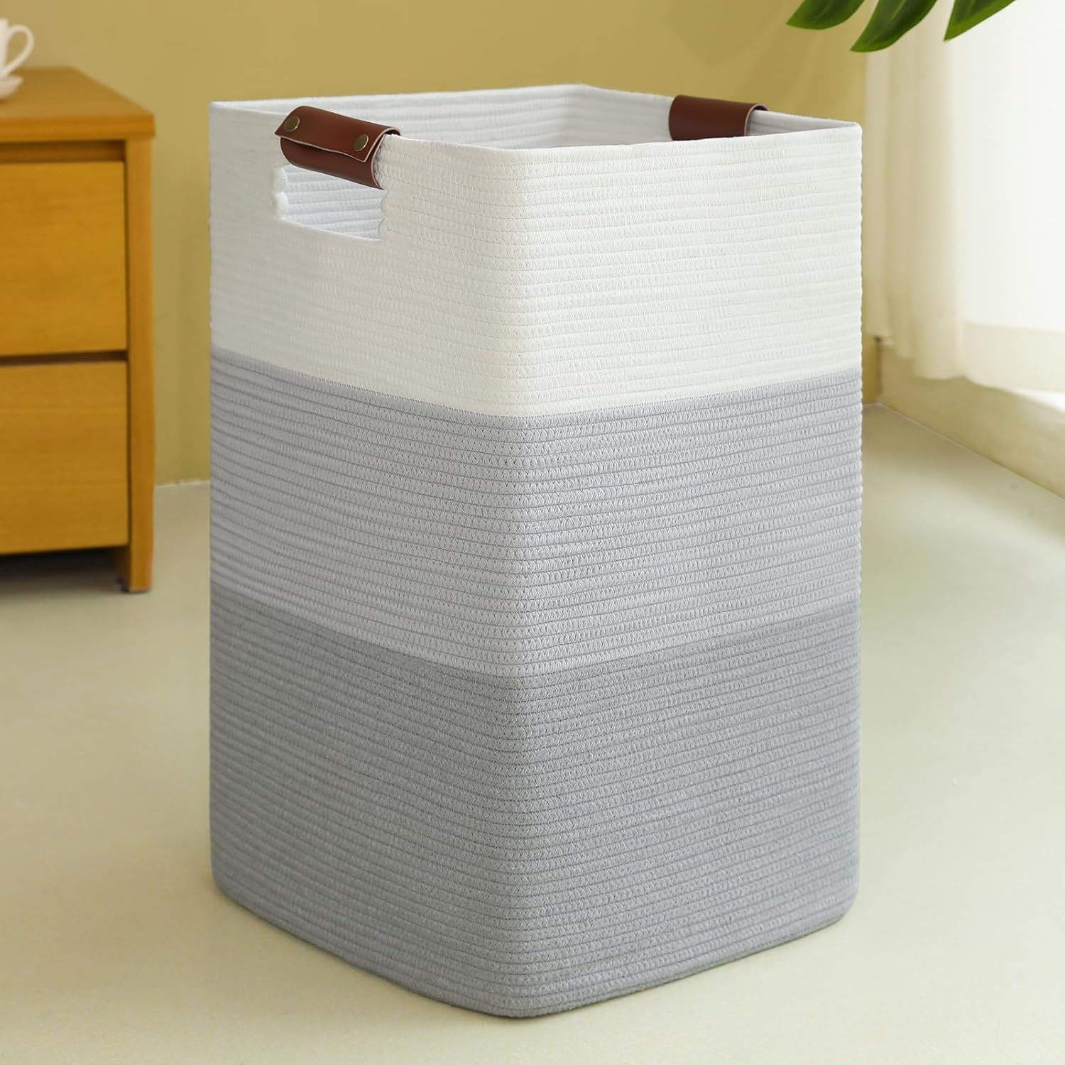 Laundry Hamper 96L Extra Large Laundry Basket, Woven Blanket Basket, Cotton Woven Storage Basket Hamper with Handles for Living Room, Large Basket Pillows, Blankets, Clothes-Gradient Grey