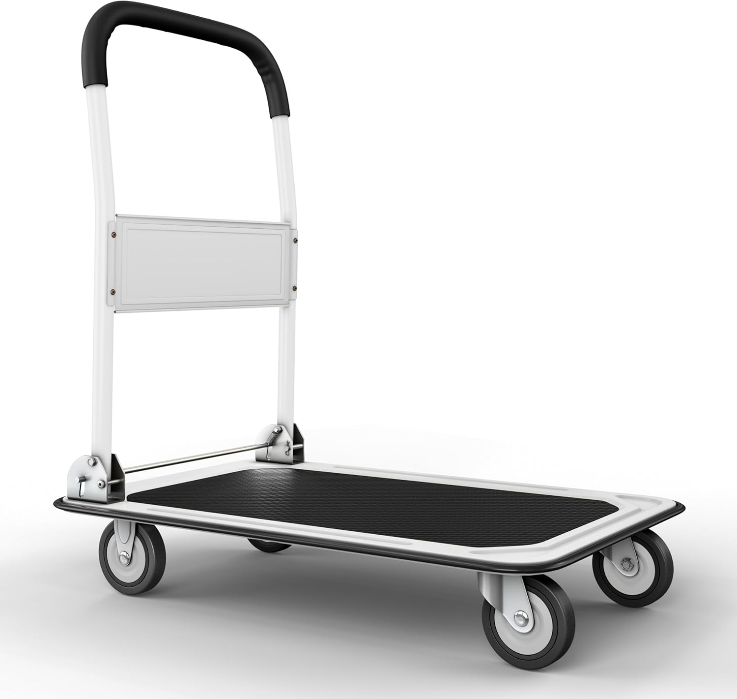 Upgraded Foldable Push Cart Dolly | 330 lbs. Capacity Moving Platform Hand Truck | Heavy Duty Space Saving Collapsible | Swivel Push Handle Flat Bed Wagon – White