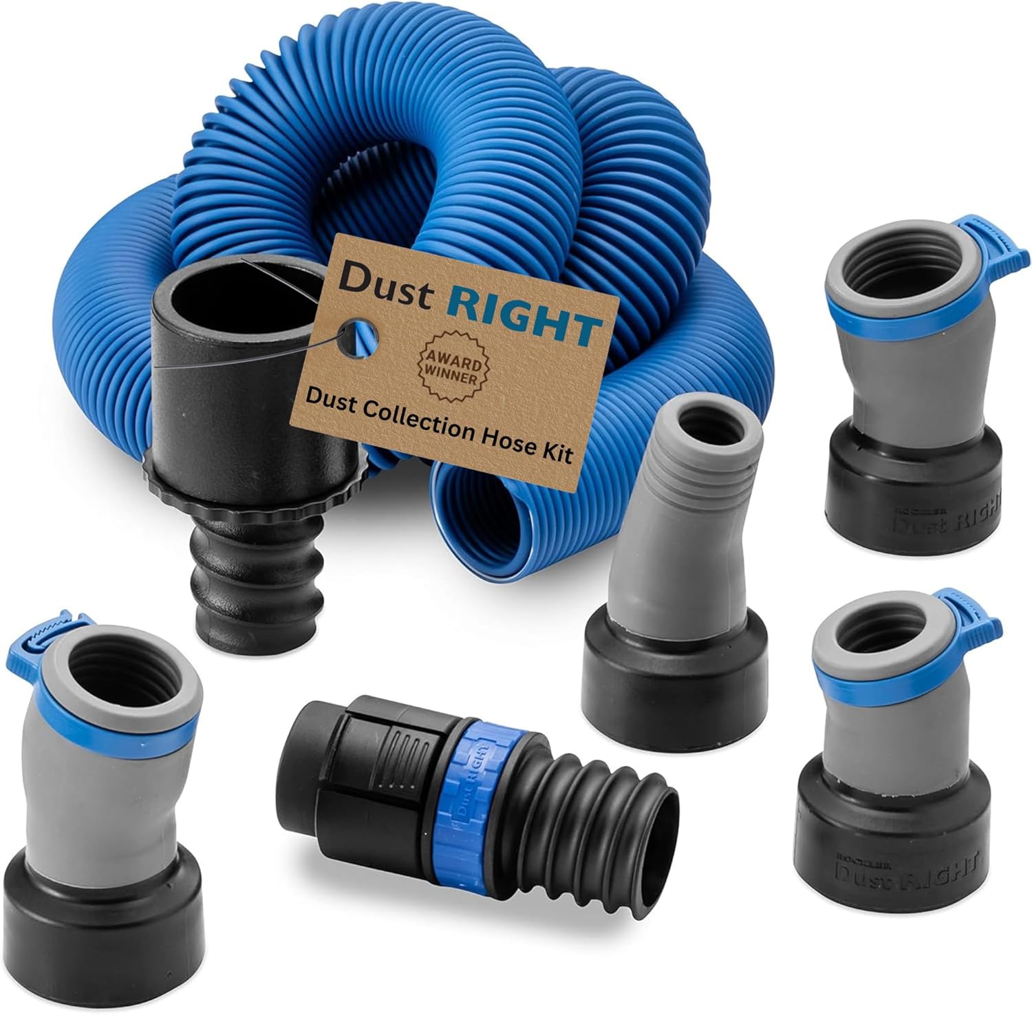 Dust Right Flexiport Power Tool Hose Kit, 3 To 12′ Expandable Hose & 4 FlexiPorts – Lightweight Dust Collectors for Woodworking Power Tools – Dust Collector Hose for Shop Vacuums, Table Saw & More