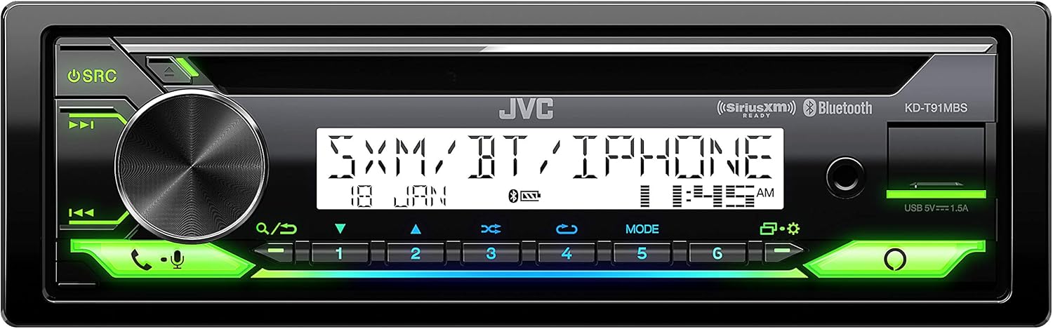 JVC KD-T91MBS Car & Marine Receiver with CD Bluetooth, USB, SiriusXM Ready, Amazon Alexa, Conformal Coated PCB