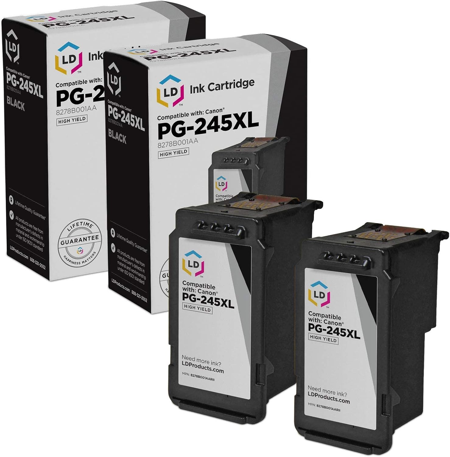 LD Products Remanufactured Ink Cartridge Replacement for Canon PG-245XL 8278B001AA High Yield (Black, 2-Pack) for use in Canon PIXMA iP2820, MG2420, MG2520, MG2522, MG2525, MG2555, MG2920, MG2922