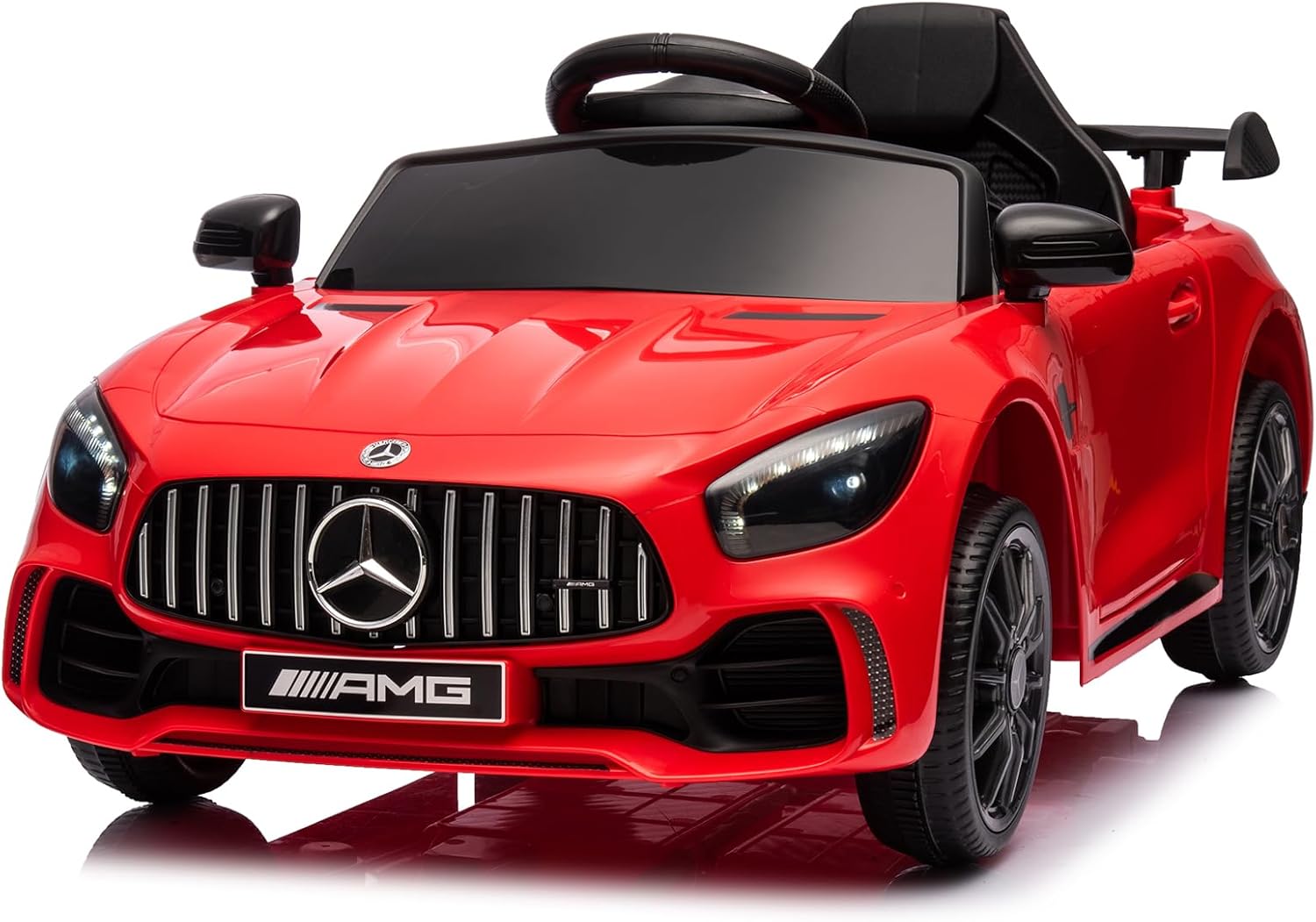 Winado 12V Ride on Car, Licensed Mercedes Benz AMG GTR Battery Powered Electric Vehicle, w/Parent Remote, Wider Seat, LED Lights, Openable Doors, MP3 Player, Smooth Start, 3 Speeds – Red